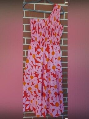 BTFBM floral smocked tiered maxi Dress One Shoulder Sz M Beach Cruise